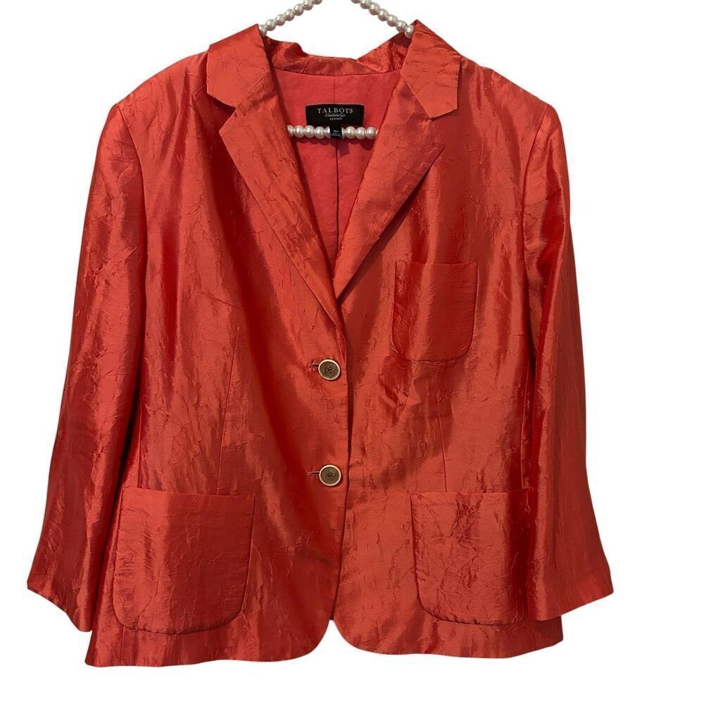 Talbots Blazer Womens 16P orange peach Silk Blend 2 Button office mature artsy